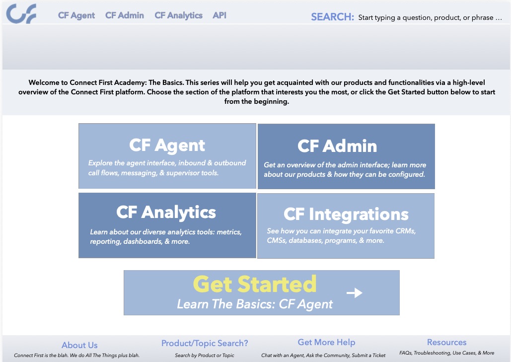 Connect First documentation site homepage